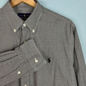 Ralph Lauren Men's XL Slim Fit Black White Gingham Check Button Down Dress Shirt